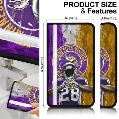Minnesota Vikings American Football Team Adrian Peterson Yellow And Purple Splash Watercolor Seat Belt Covers