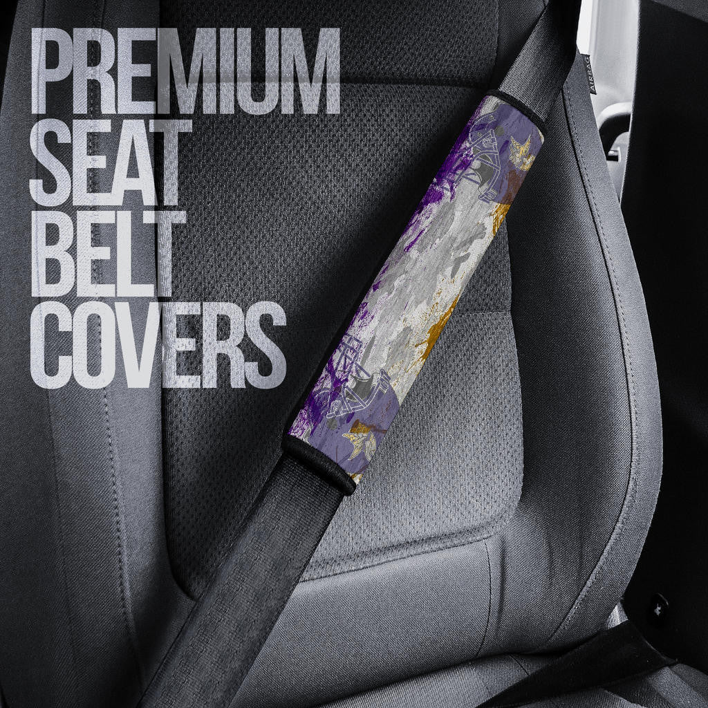 Minnesota Vikings American Football Team Adrian Peterson Yellow And Purple Splash Watercolor Seat Belt Covers