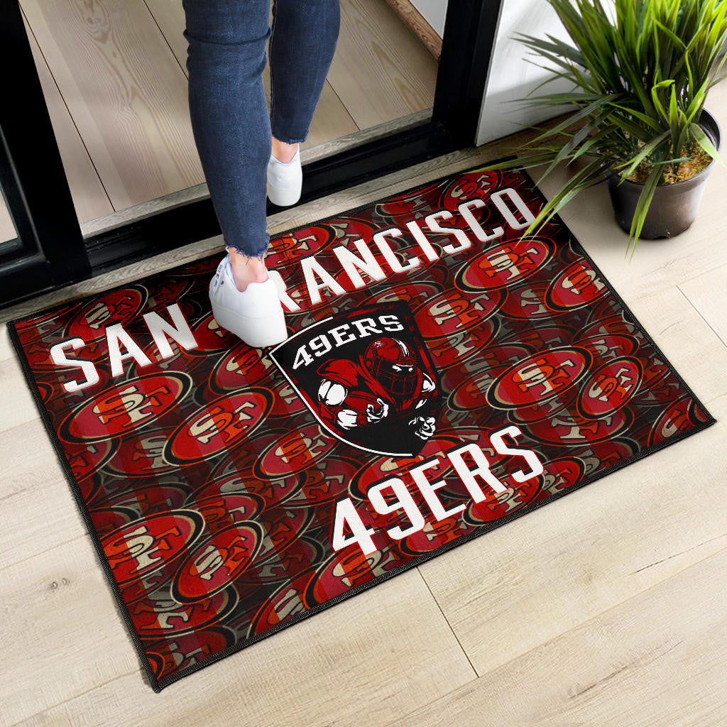 San Francisco American Football 49ers Football Ers Player On Shield SF Coin Doodle Door Mat Home Decor
