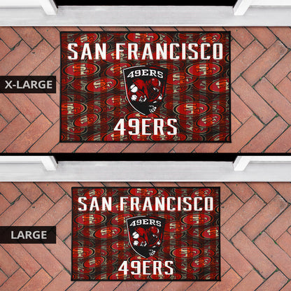 San Francisco American Football 49ers Football Ers Player On Shield SF Coin Doodle Door Mat Home Decor