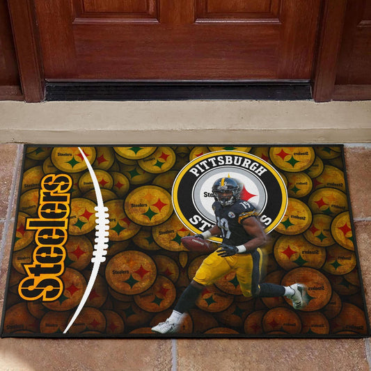 Pittsburgh Steelers American Football JuJu Smith-Schuster 19 Steelers Doodle Door Mat Home Decor