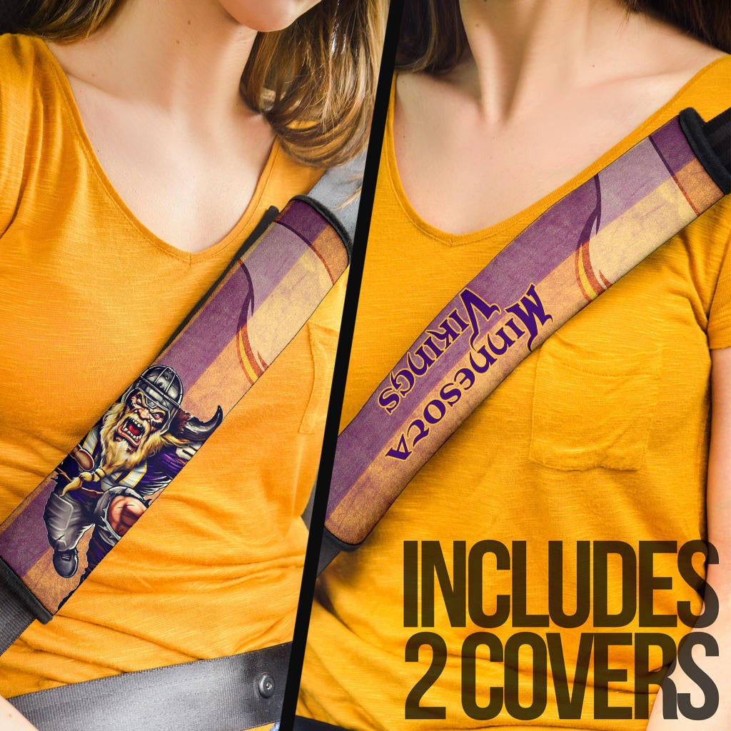 Minnesota Vikings American Football Team Giant Viking Holding Rugby Running On Flag With Viking Horn Seat Belt Covers