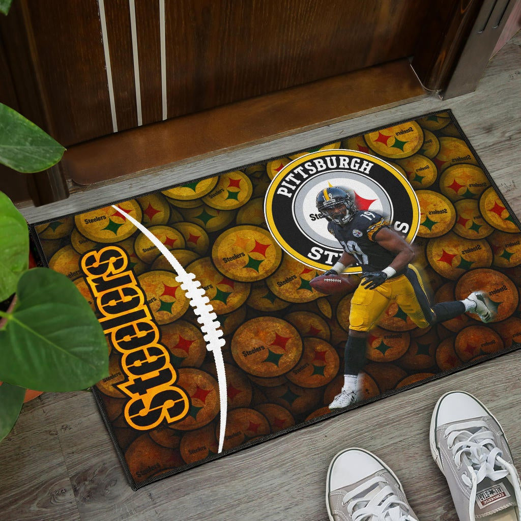 Pittsburgh Steelers American Football JuJu Smith-Schuster 19 Steelers Doodle Door Mat Home Decor