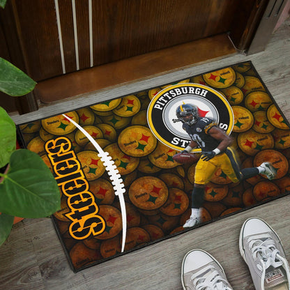 Pittsburgh Steelers American Football JuJu Smith-Schuster 19 Steelers Doodle Door Mat Home Decor