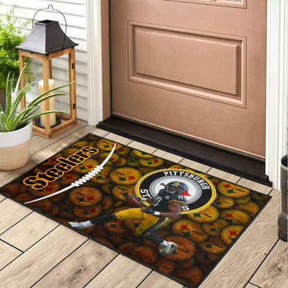 Pittsburgh Steelers American Football JuJu Smith-Schuster 19 Steelers Doodle Door Mat Home Decor