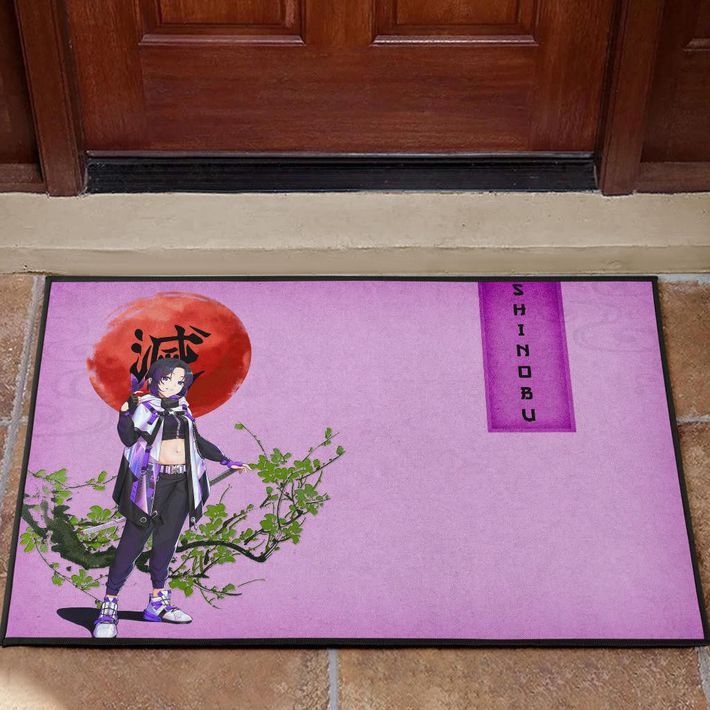 Demon Slayer Shinobu Wearing Modern Clothes Purple Theme Door Mat Home Decor