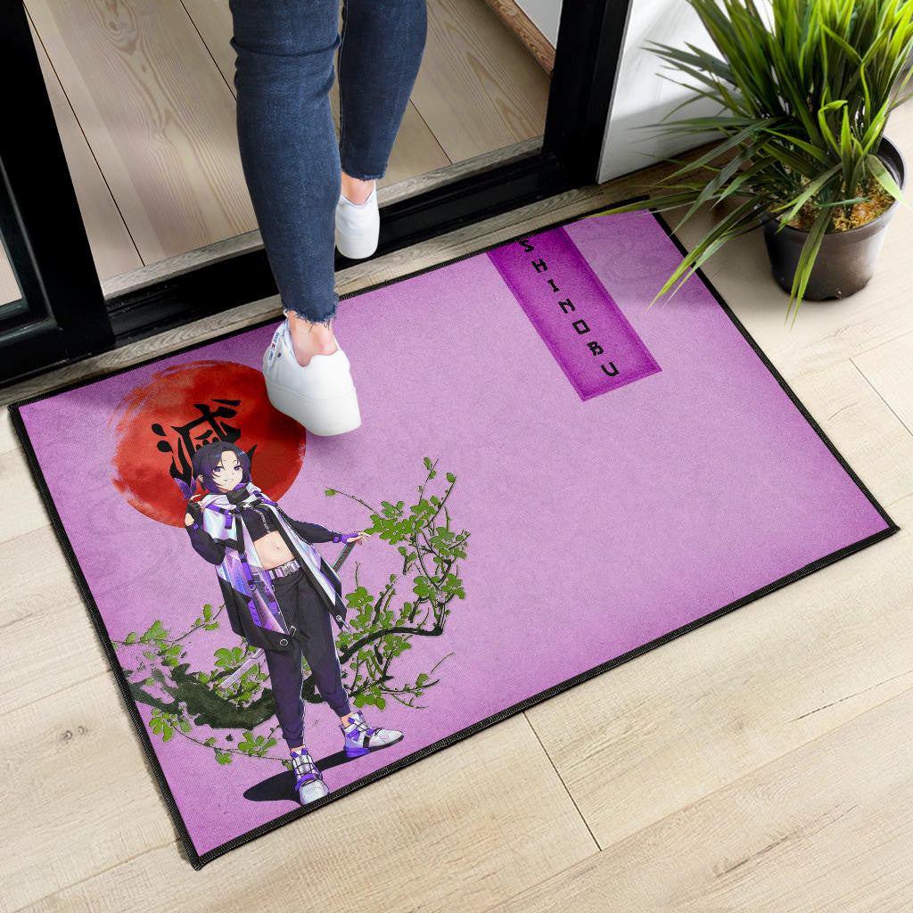 Demon Slayer Shinobu Wearing Modern Clothes Purple Theme Door Mat Home Decor