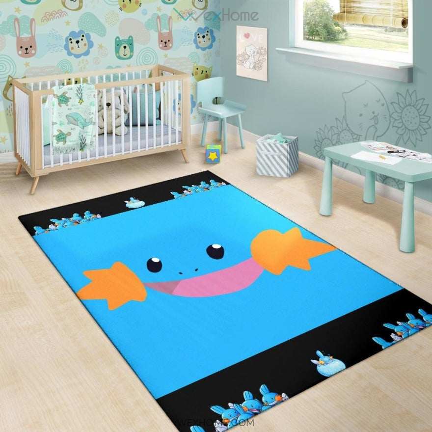 Pokemon Anime Mudkip Water Pokemon Face Blue Area Rug Home Decor