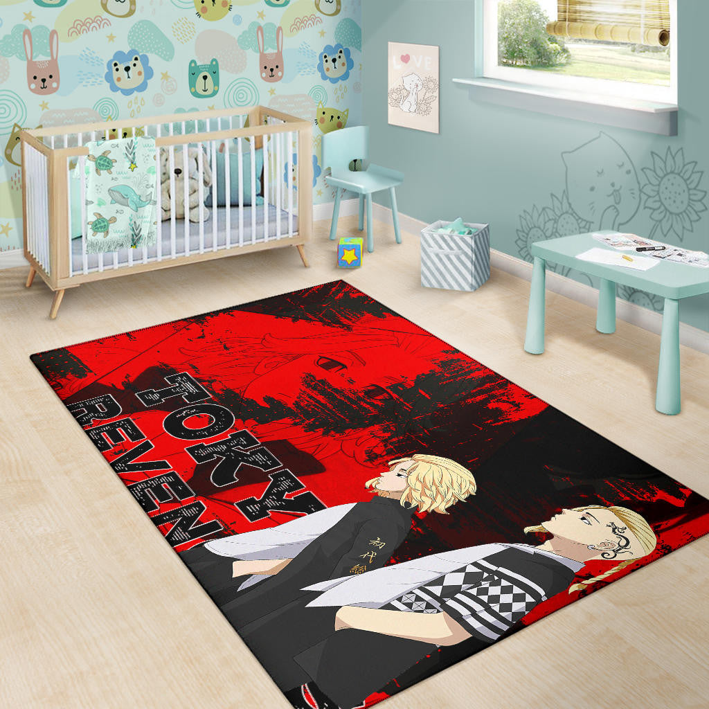 Tokyo Revengers Anime Mikey And Draken Walking Red And Black Area Rug Home Decor