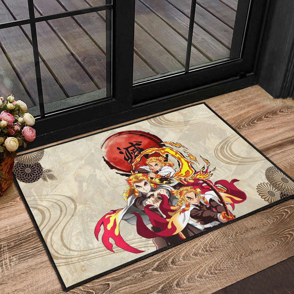 Demon Slayer Rengoku Fire Breath Power Red Sun Door Mat Home Decor
