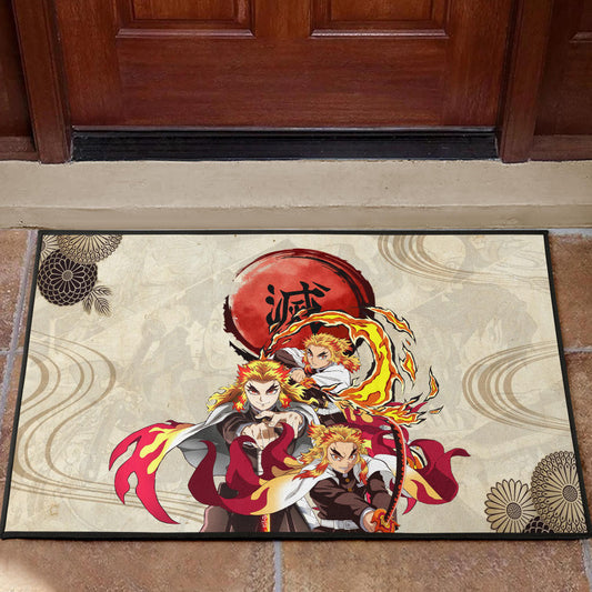 Demon Slayer Rengoku Fire Breath Power Red Sun Door Mat Home Decor
