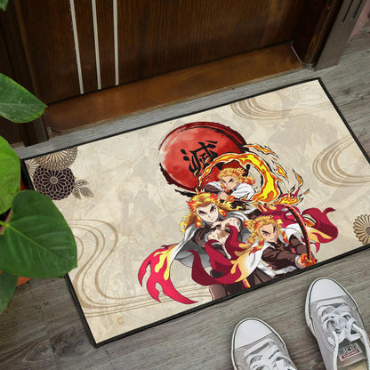 Demon Slayer Rengoku Fire Breath Power Red Sun Door Mat Home Decor