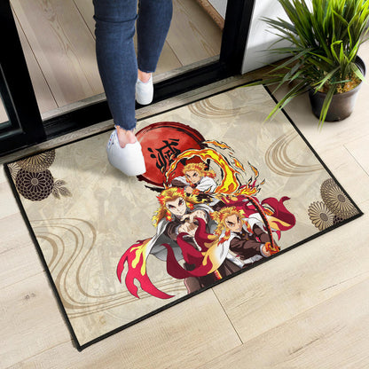 Demon Slayer Rengoku Fire Breath Power Red Sun Door Mat Home Decor