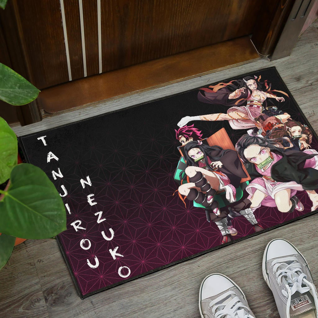 Demon Slayer Anime Nezuko Fighting Moments With Tanjiro Door Mat Home Decor