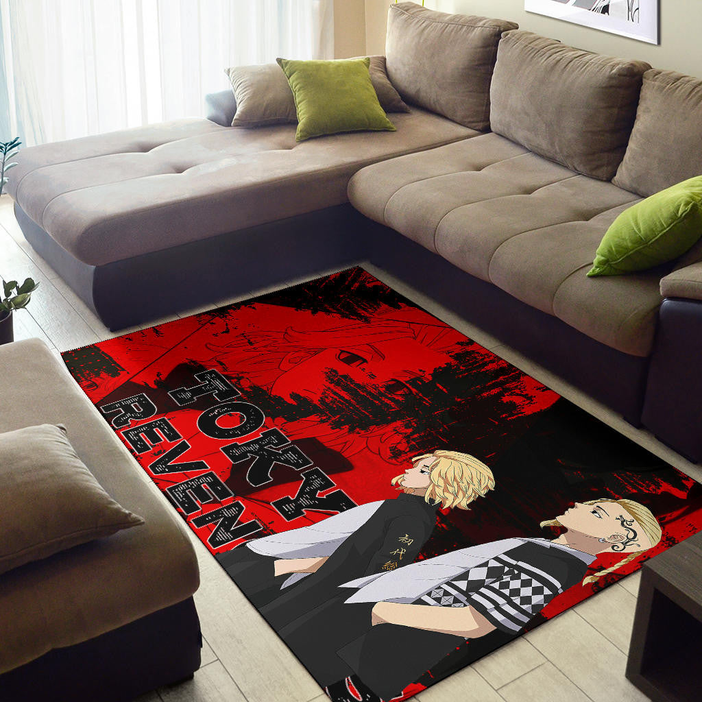 Tokyo Revengers Anime Mikey And Draken Walking Red And Black Area Rug Home Decor