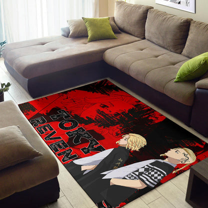 Tokyo Revengers Anime Mikey And Draken Walking Red And Black Area Rug Home Decor