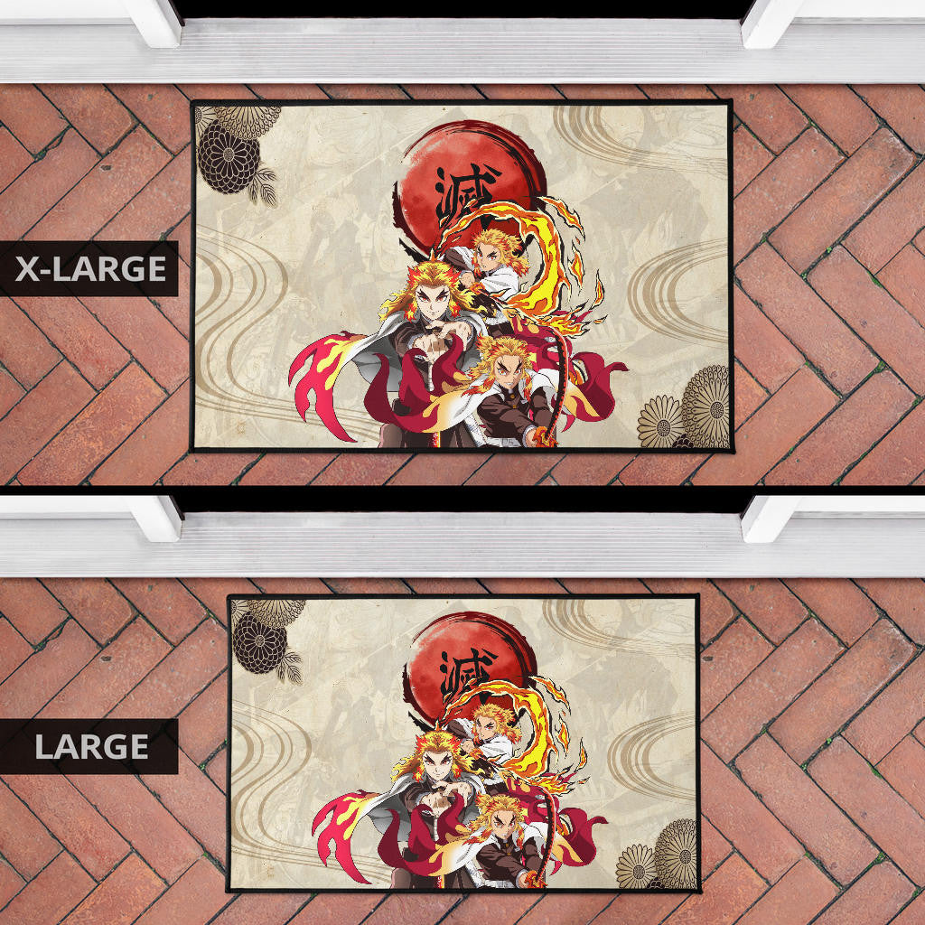 Demon Slayer Rengoku Fire Breath Power Red Sun Door Mat Home Decor
