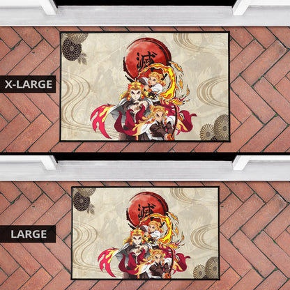Demon Slayer Rengoku Fire Breath Power Red Sun Door Mat Home Decor