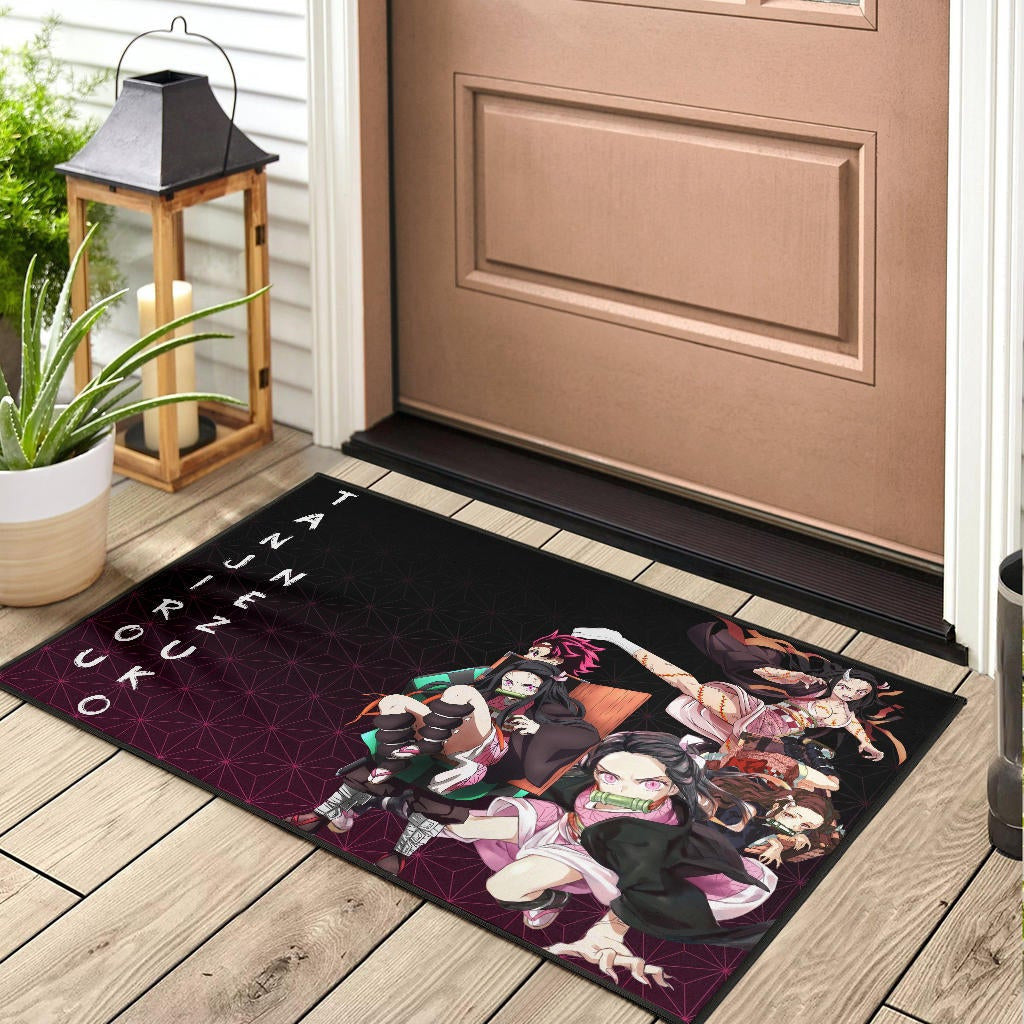 Demon Slayer Anime Nezuko Fighting Moments With Tanjiro Door Mat Home Decor