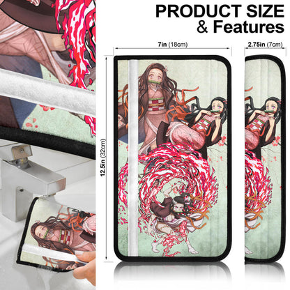 Demon Slayer Anime Nezuko Blood Power Fighting Moments Seat Belt Covers