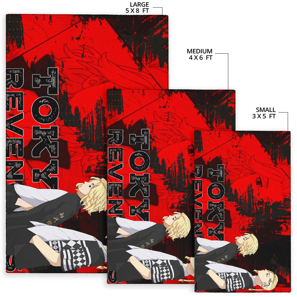 Tokyo Revengers Anime Mikey And Draken Walking Red And Black Area Rug Home Decor