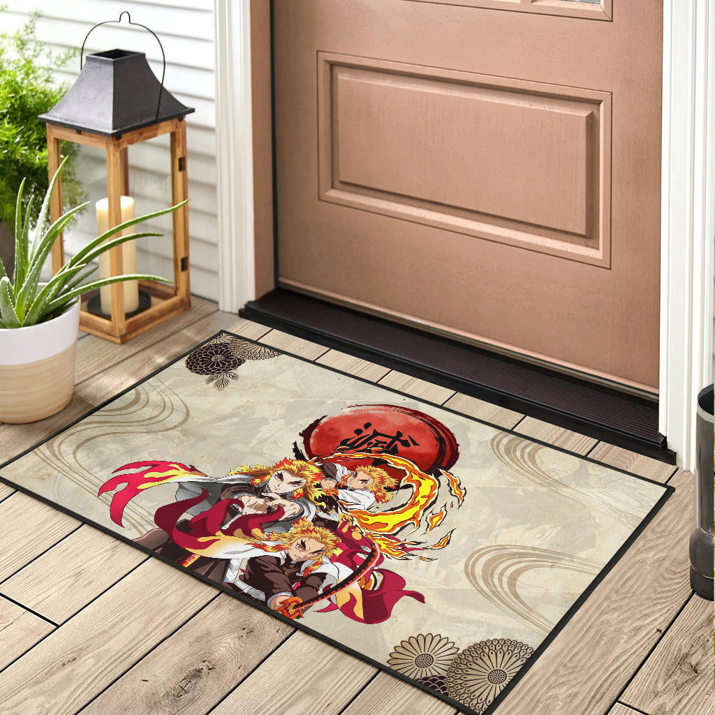 Demon Slayer Rengoku Fire Breath Power Red Sun Door Mat Home Decor
