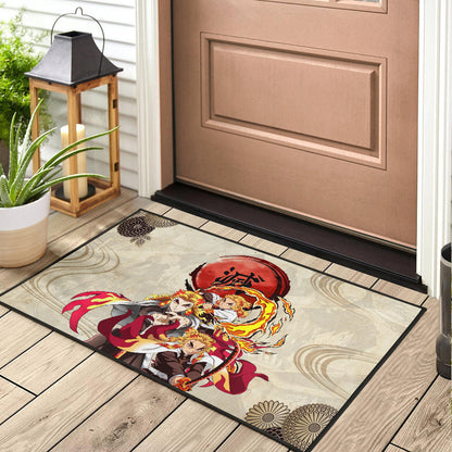 Demon Slayer Rengoku Fire Breath Power Red Sun Door Mat Home Decor