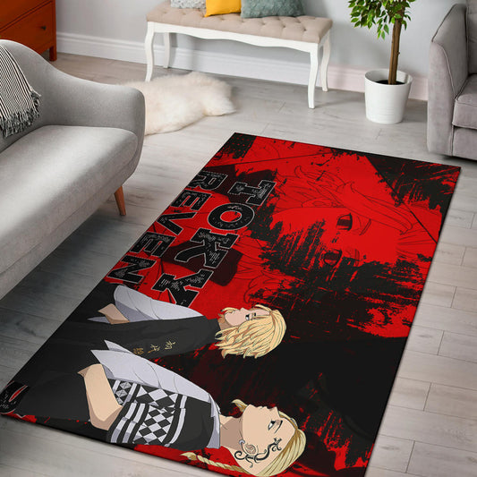 Tokyo Revengers Anime Mikey And Draken Walking Red And Black Area Rug Home Decor