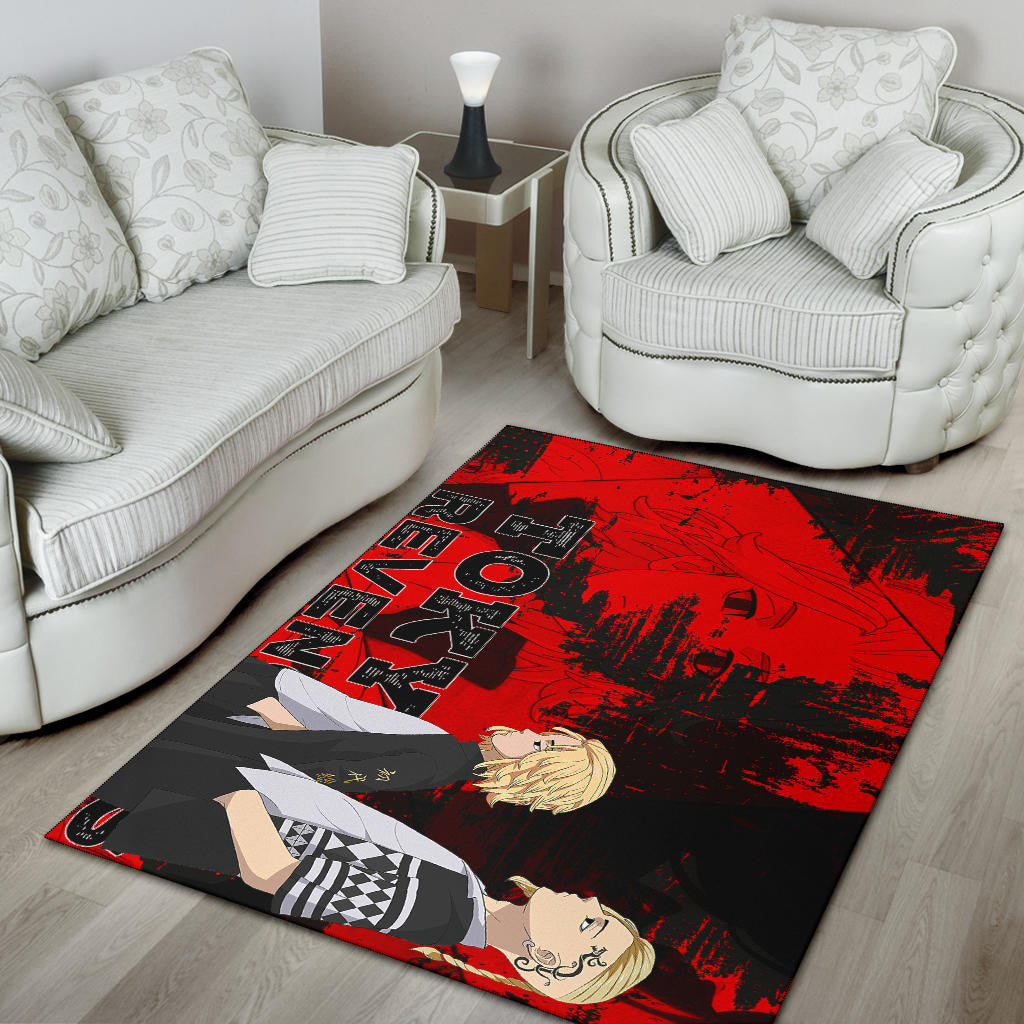 Tokyo Revengers Anime Mikey And Draken Walking Red And Black Area Rug Home Decor