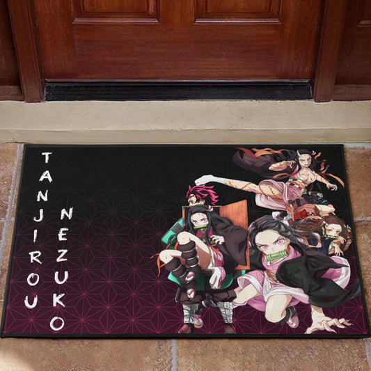 Demon Slayer Anime Nezuko Fighting Moments With Tanjiro Door Mat Home Decor