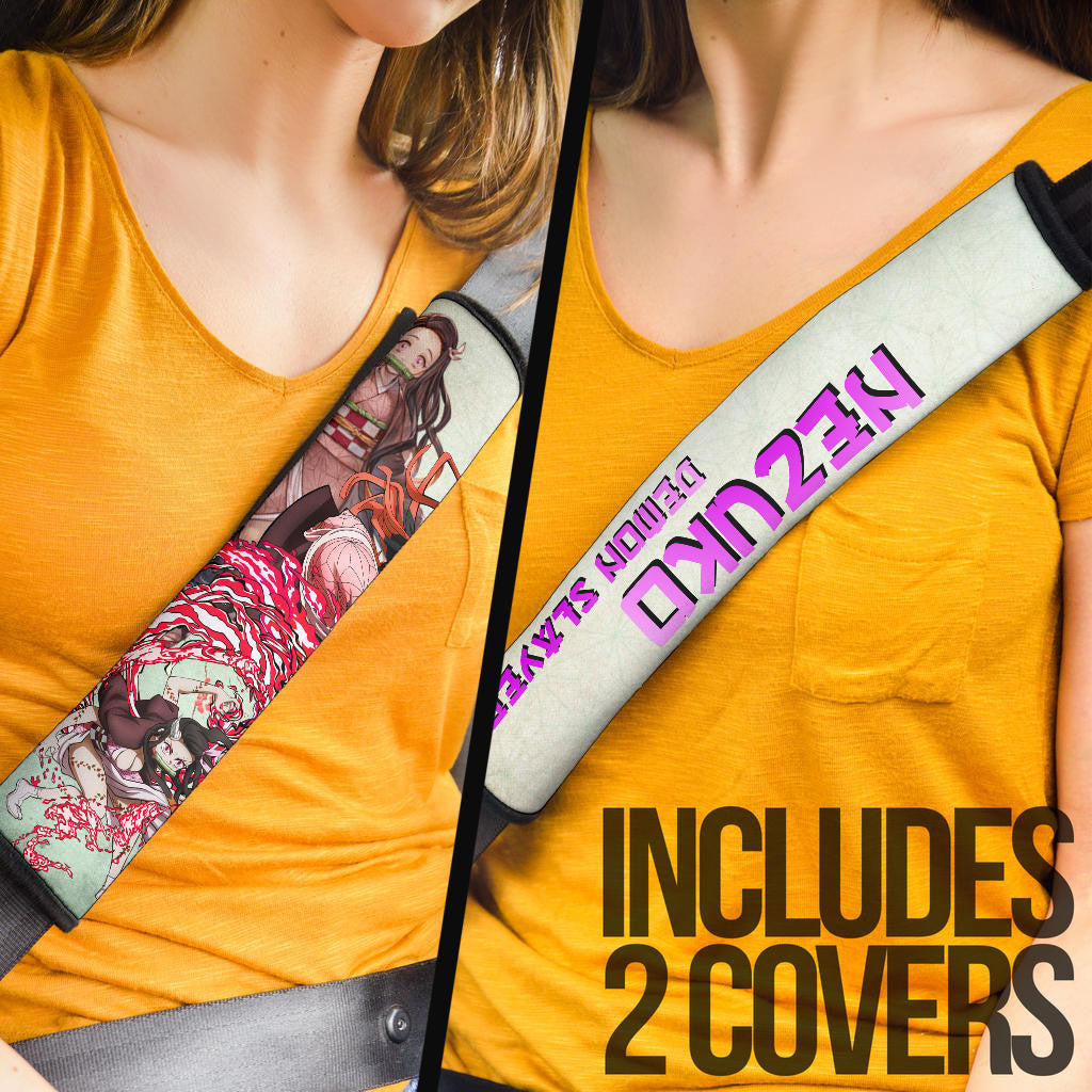 Demon Slayer Anime Nezuko Blood Power Fighting Moments Seat Belt Covers