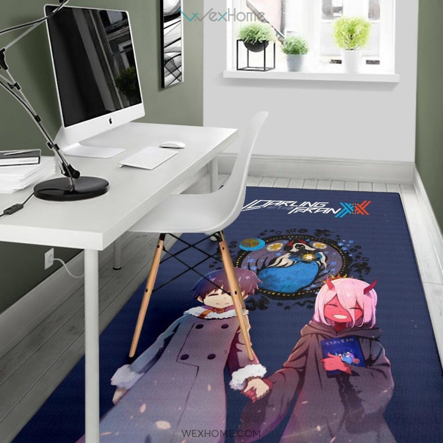 Darling In The Franxx Anime Cute Little Hiro And Red Zero Two Holding Hands Zodiac Artwork Area Rug Home Decor