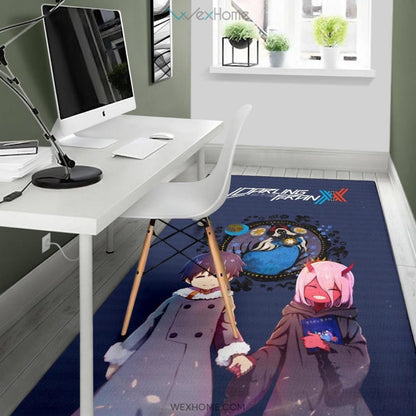 Darling In The Franxx Anime Cute Little Hiro And Red Zero Two Holding Hands Zodiac Artwork Area Rug Home Decor