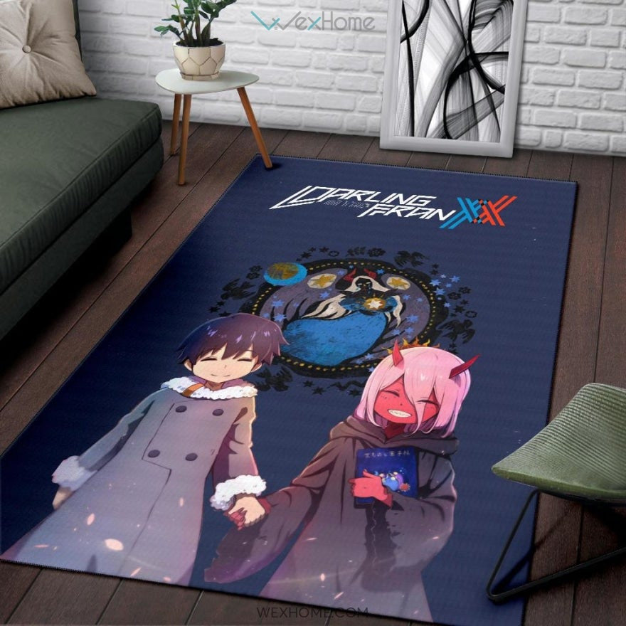 Darling In The Franxx Anime Cute Little Hiro And Red Zero Two Holding Hands Zodiac Artwork Area Rug Home Decor
