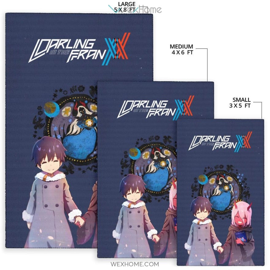 Darling In The Franxx Anime Cute Little Hiro And Red Zero Two Holding Hands Zodiac Artwork Area Rug Home Decor
