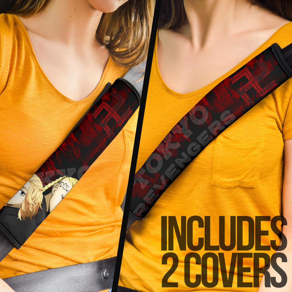 Tokyo Revengers Anime Mikey And Draken Face Black And Red Theme Seat Belt Covers