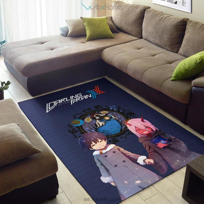 Darling In The Franxx Anime Cute Little Hiro And Red Zero Two Holding Hands Zodiac Artwork Area Rug Home Decor