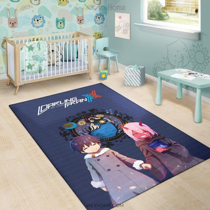 Darling In The Franxx Anime Cute Little Hiro And Red Zero Two Holding Hands Zodiac Artwork Area Rug Home Decor