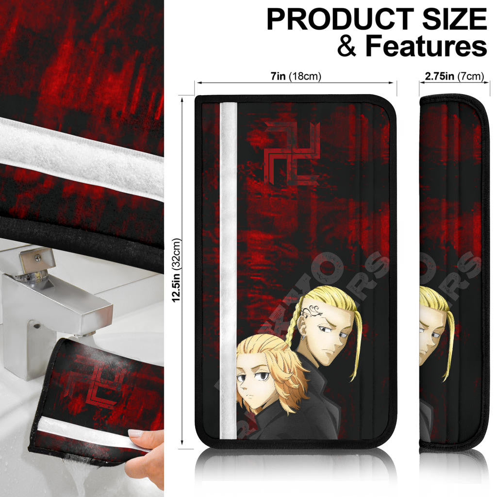 Tokyo Revengers Anime Mikey And Draken Face Black And Red Theme Seat Belt Covers