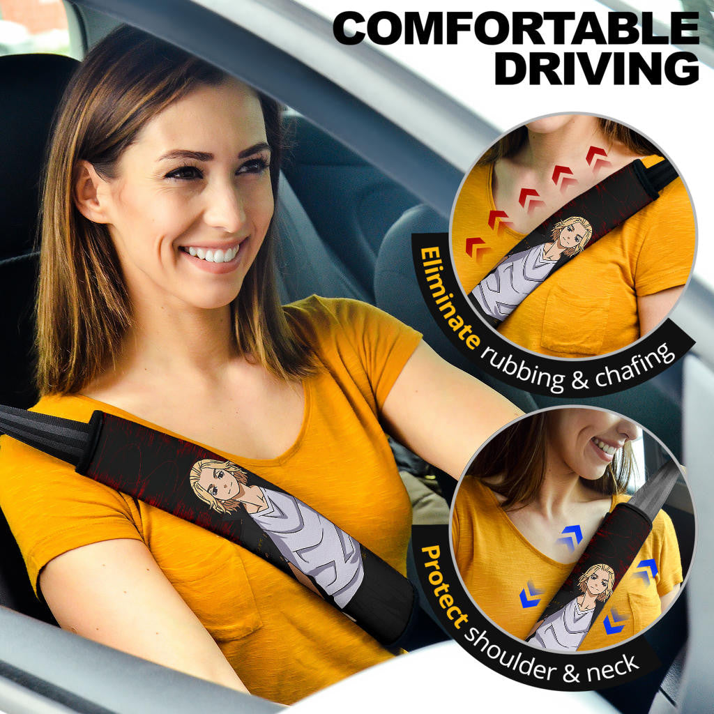Tokyo Revengers Anime Cool Mikey Smiling Red And Grey Seat Belt Covers