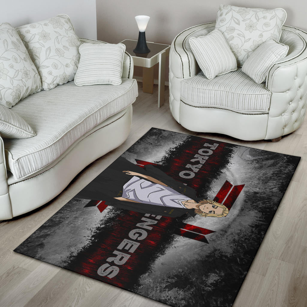 Tokyo Revengers Anime Cool Mikey Smiling Red And Grey Area Rug Home Decor