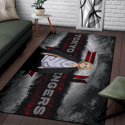 Tokyo Revengers Anime Cool Mikey Smiling Red And Grey Area Rug Home Decor