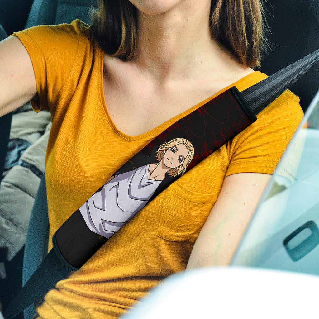 Tokyo Revengers Anime Cool Mikey Smiling Red And Grey Seat Belt Covers