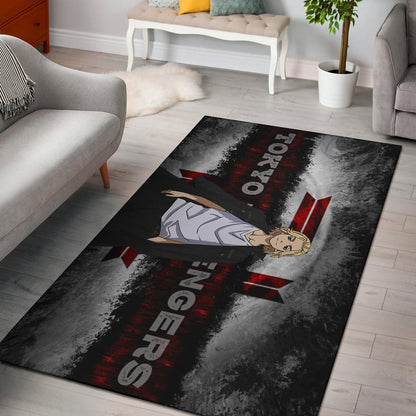 Tokyo Revengers Anime Cool Mikey Smiling Red And Grey Area Rug Home Decor