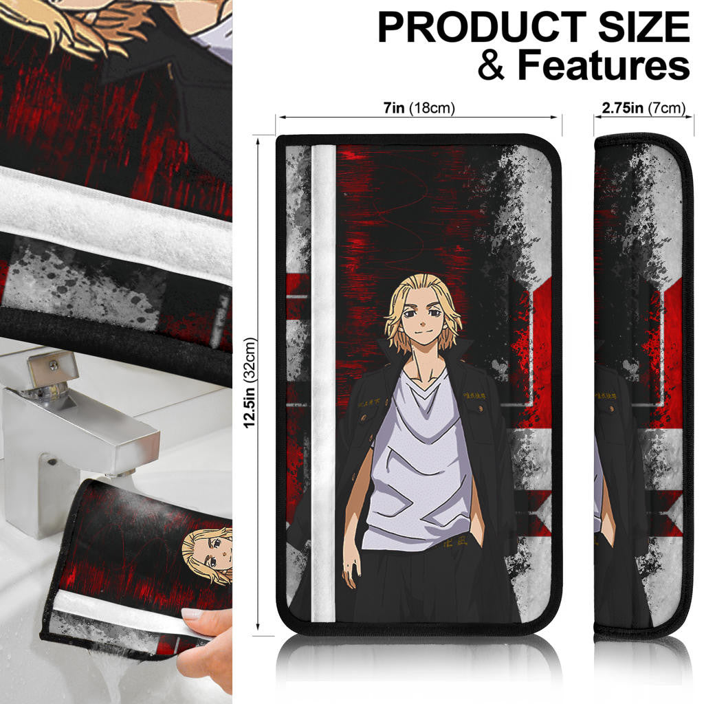 Tokyo Revengers Anime Cool Mikey Smiling Red And Grey Seat Belt Covers