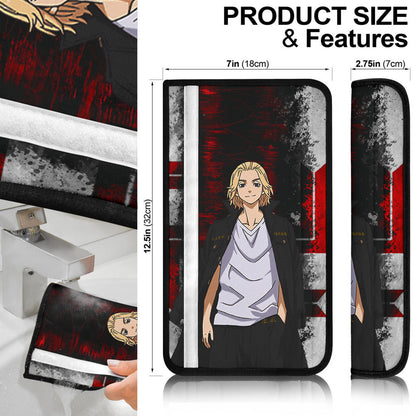 Tokyo Revengers Anime Cool Mikey Smiling Red And Grey Seat Belt Covers