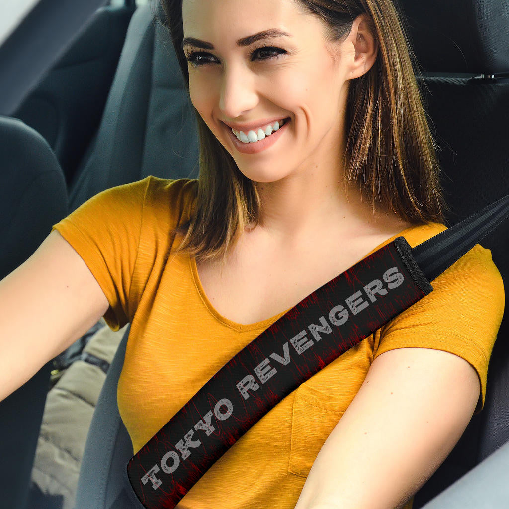 Tokyo Revengers Anime Cool Mikey Smiling Red And Grey Seat Belt Covers