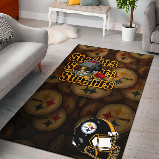 Pittsburgh Steelers American Football Team Angry Rusher Flying Steelers Helmet Area Rug Home Decor