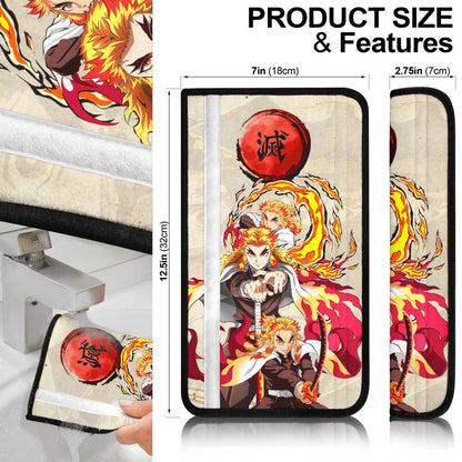 Demon Slayer Anime Rengoku Fire Breath Power Red Sun Seat Belt Covers