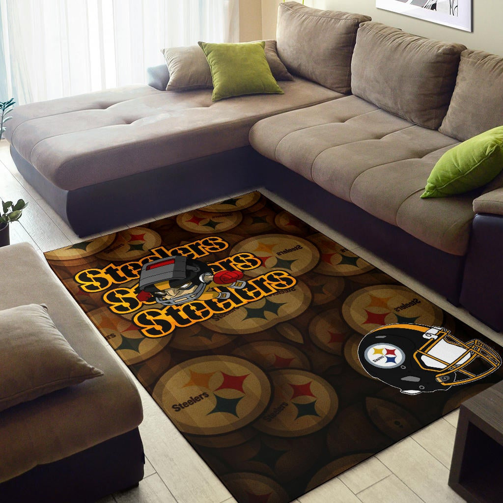 Pittsburgh Steelers American Football Team Angry Rusher Flying Steelers Helmet Area Rug Home Decor